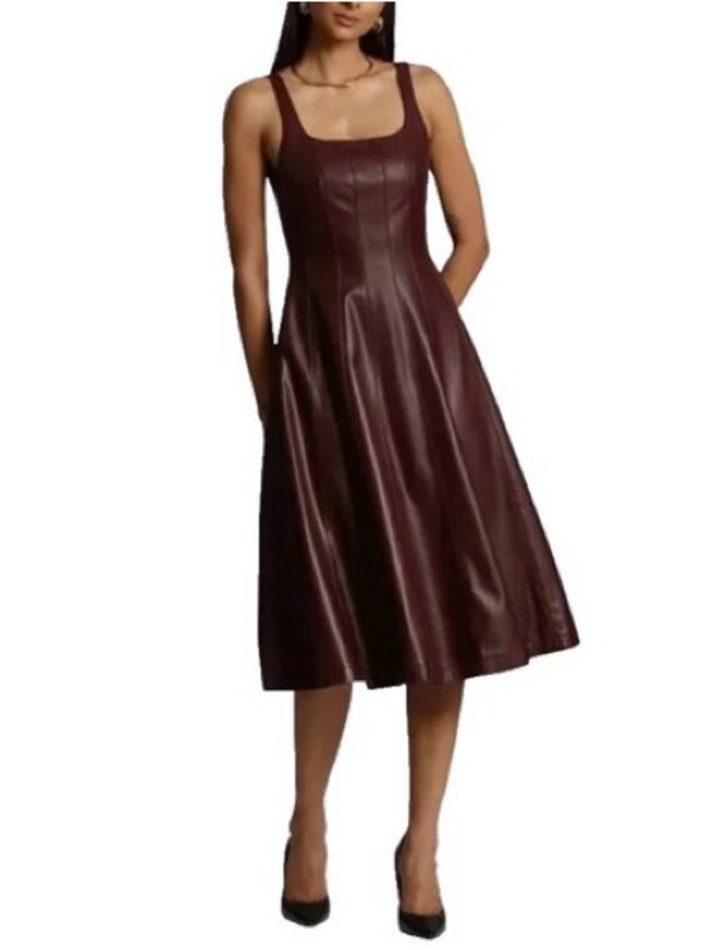 7 For All Mankind Brown Leather Midi Dress